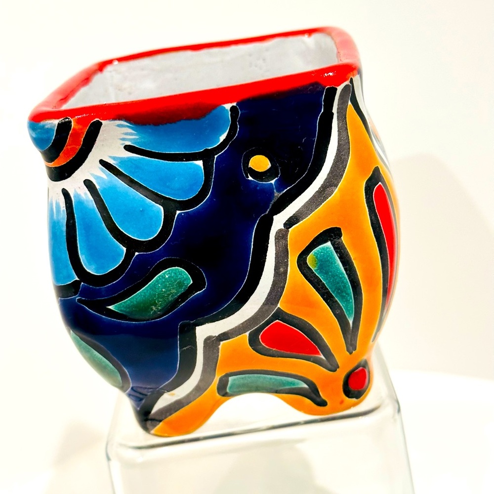 Mexican Handmade Pottery Square Planter Pot Indoor Outdoor (000499)